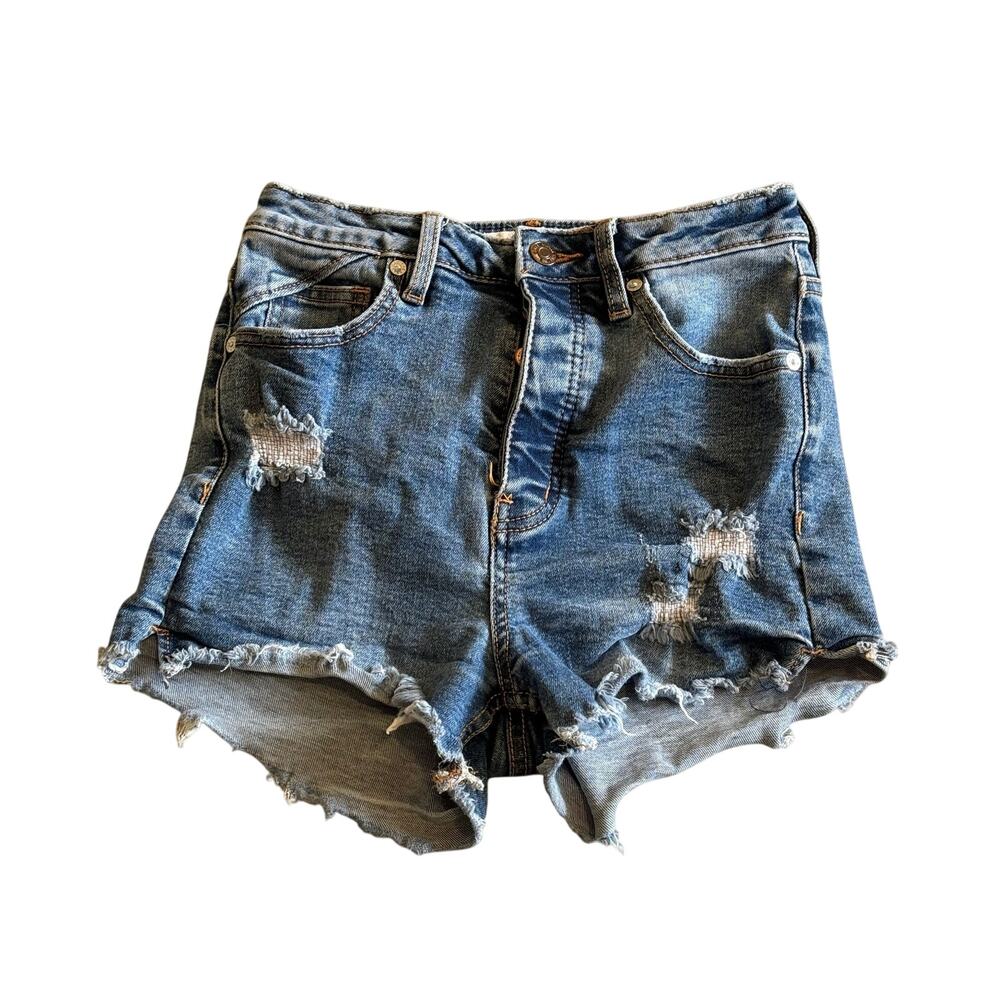 Free People We the Free High Waisted Denim Distressed Shorts Size 25 EUC
